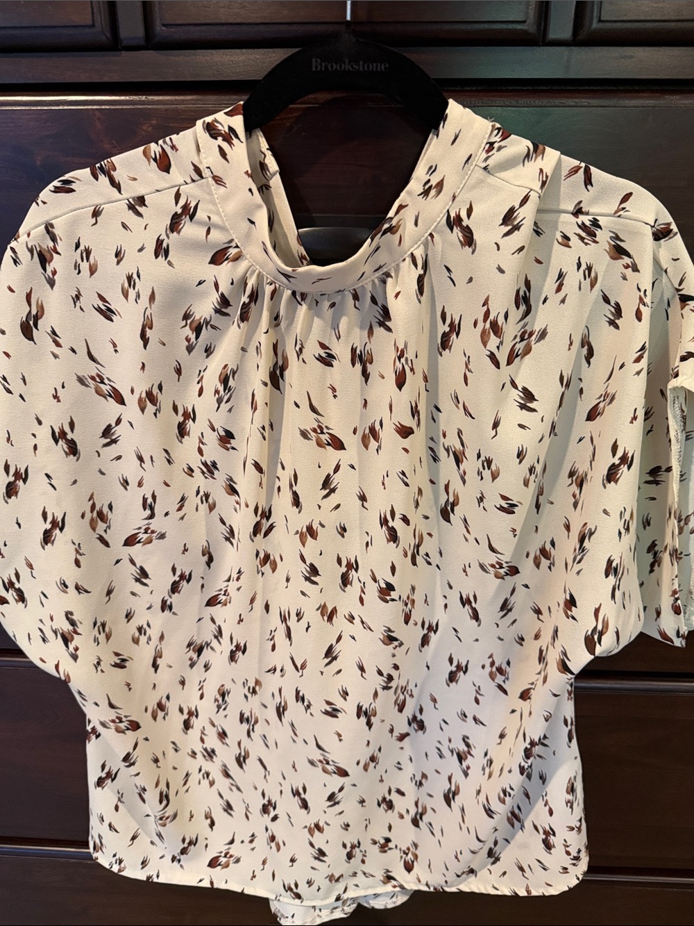 Women’s Cream Printed Short-Sleeve Blouse